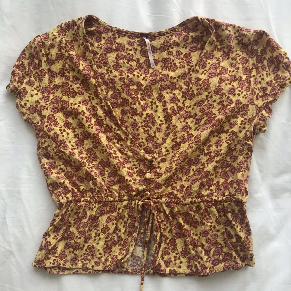 Free People marigold floral print front-tie top